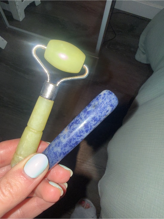 Other - Stone Facial Roller & Massage Wand — Green Jade Roller + Blue Jasper Wand